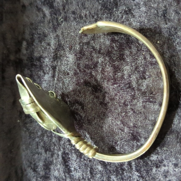 Vintage Unmarked Repurposed Silverware Jewelry Boho w/Stone - Picture 2 of 7